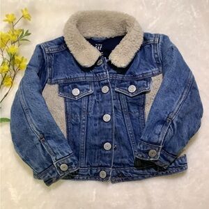 GAP Blue Denim Jacket with Cream Sherpa Collar